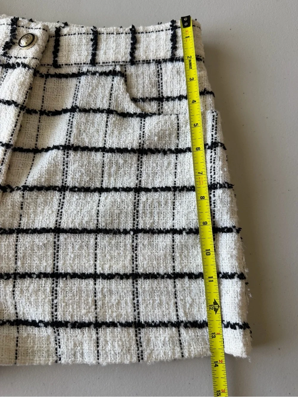 Zara High Waisted Tweed Check Bermuda Shorts Wool Blend Ivory Black S